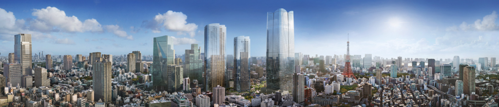 Panorama Tokio z nowym wieżowcem
