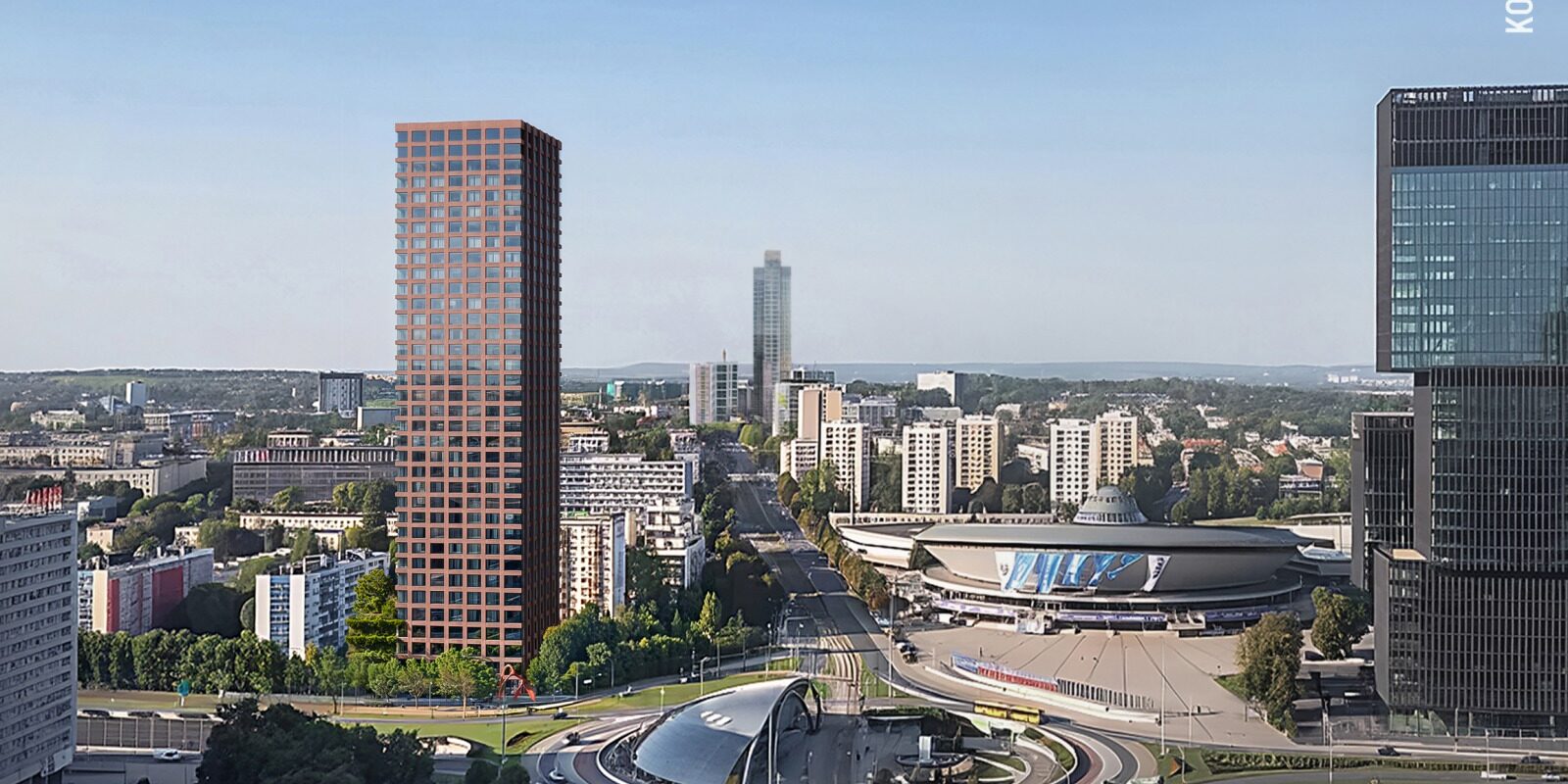 Planowana wieża przy Chorzowskiej 1 ma mieć 132,6 metra i dorównać wysokością wyższej wieży kompleksu .KTW.